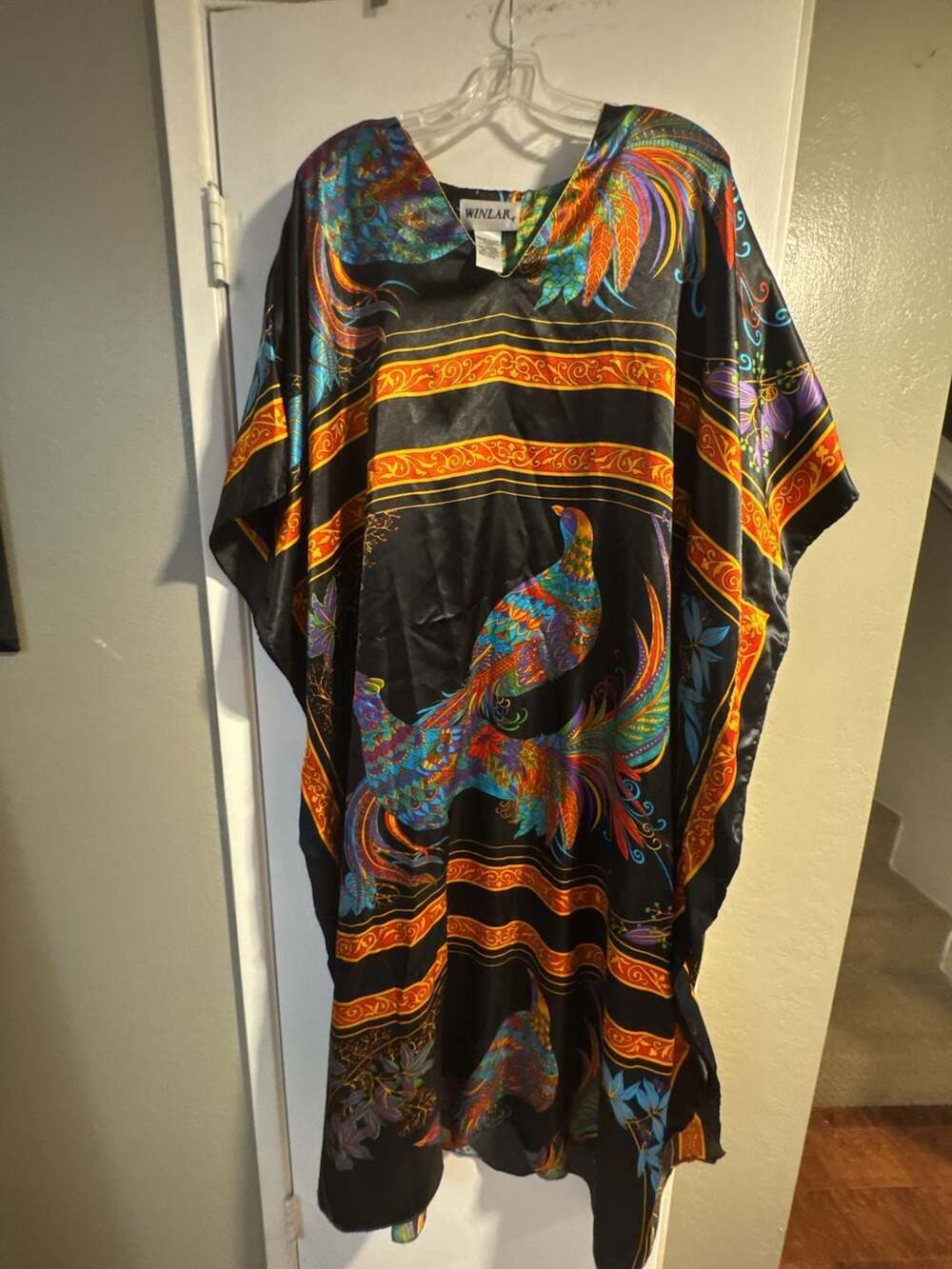 Winlar Peacock Print Long Caftan Maxi Dress